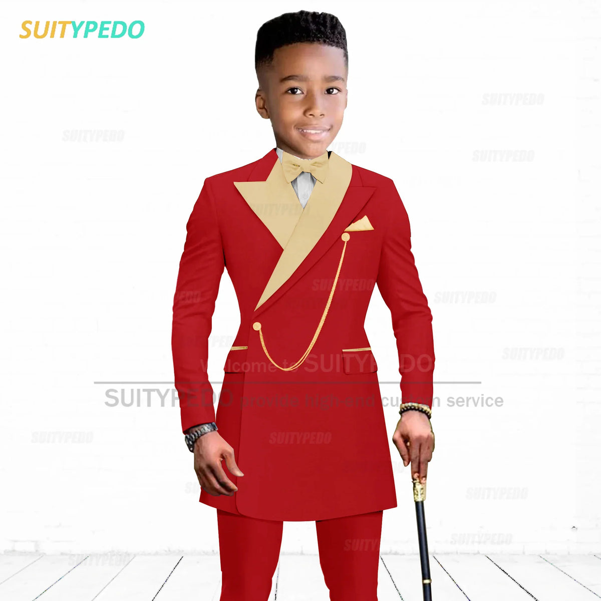 Brief Kids Suit Set Formal Evening Prom Boys Stylish Gold Lapel Blazer And Pants Two Pieces Children Baptism Formal Costumes