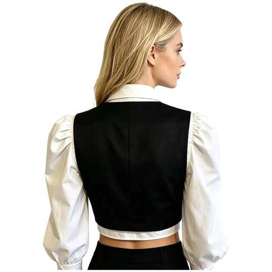 Women Asymmetrical Formal Suit Vest Lady Sleeveless Button Waistcoat Tops for Office Business Halloween Party Stage Performance