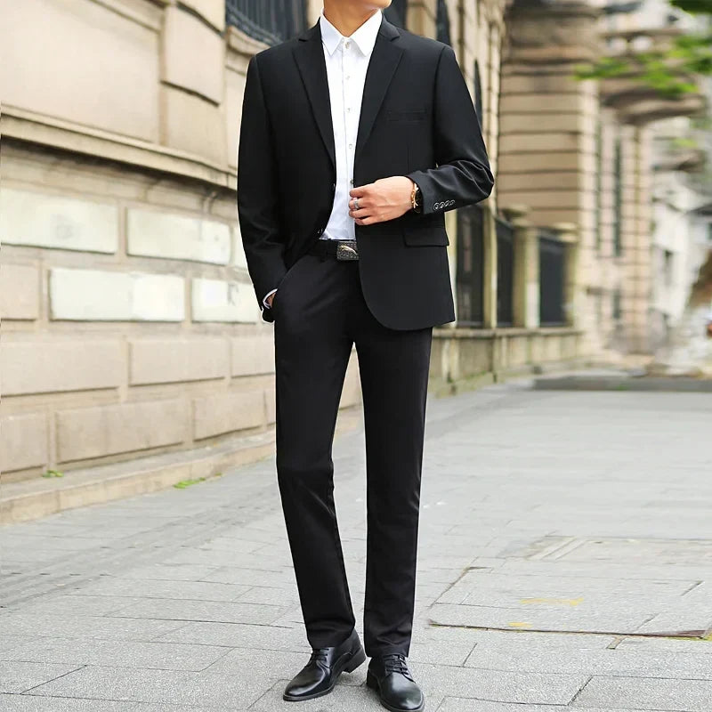 Men's M-10XL Spring New Wedding Fashion Handsome Suit Business Cargo Trousers Plus Size Two Sets Fat Friendly Clothing