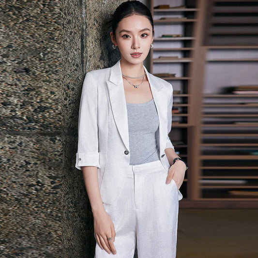 Fashion Office Ladies Blazer and Pants Suit Formal Angola Red Women Jacket Trouser Women Business Work Wear 2 Piece Set