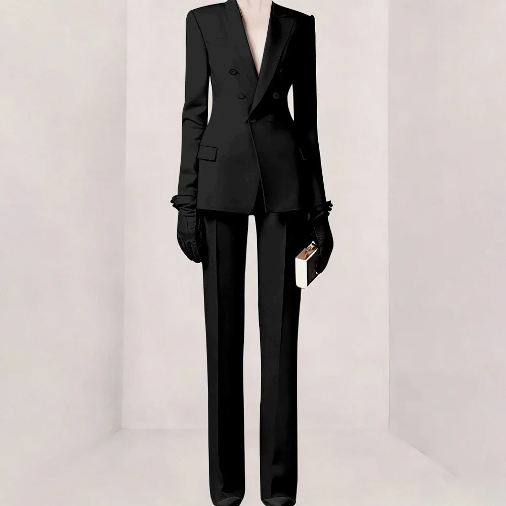 Purple Women Suit Double-breasted Peaked Lapel Two Pieces(Jacket+Pants) Modern Fashion Slim Business Office Lady Set Custom