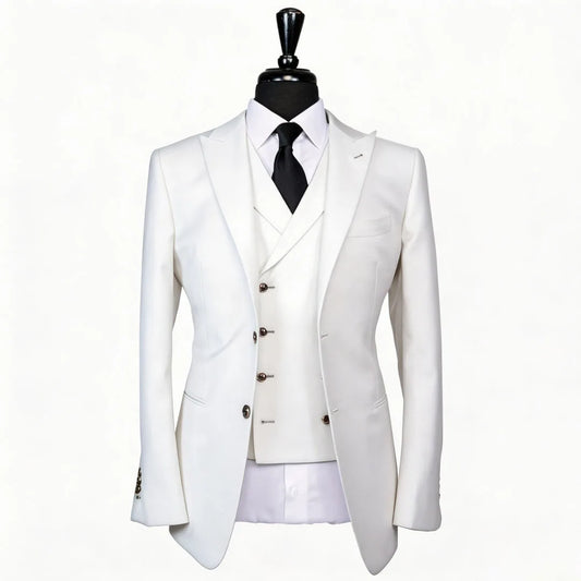Men Suit White 3 Pieces With Lapel Solid For Wedding Groom Birthday Banquet Party Business Work Office Set Jacket Vest Pants