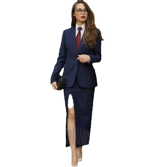 Customized Women 2 Pieces Suit Notched Lapel Blazer Split Midi Skirt Business Office Formal Professional Outfit Slim Fit