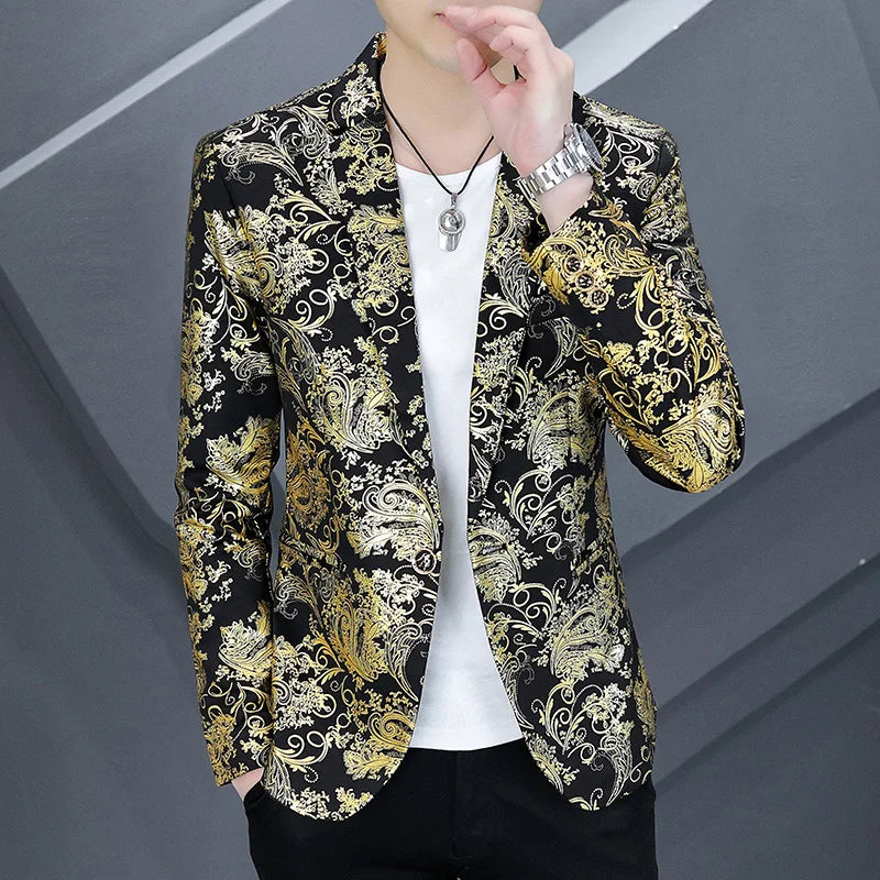 Blazer New Men's Fashion Business Gentleman Gentleman Hot Stamping Print Outdoor Performance Trend Wedding Banquet Casual Blazer