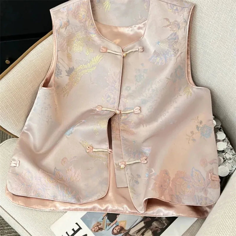 Female High-end Jacquard Waistcoat Coat Spring Autumn Women Leisure Sleeveless Jacket Retro Lady Large Size 4XL Vest Tops