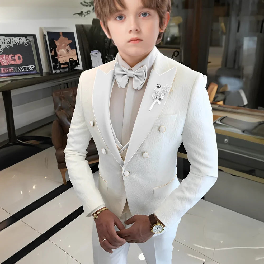 Jacquard Boys Suit Set 3 Pieces Wedding Guest Outfit,High Quality Peak Lapel Tuxedo For Kids,Children's Slim Fit Suits 2-20T