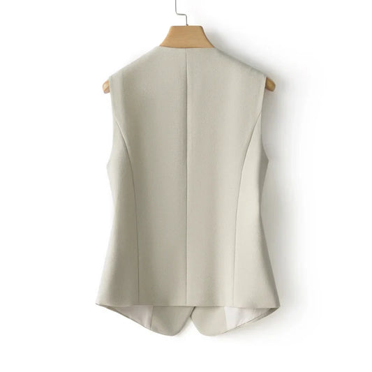 Short V-neck sleeveless blazer vest for women spring and autumn style suitable for workplace and commuting with diagonal button closure