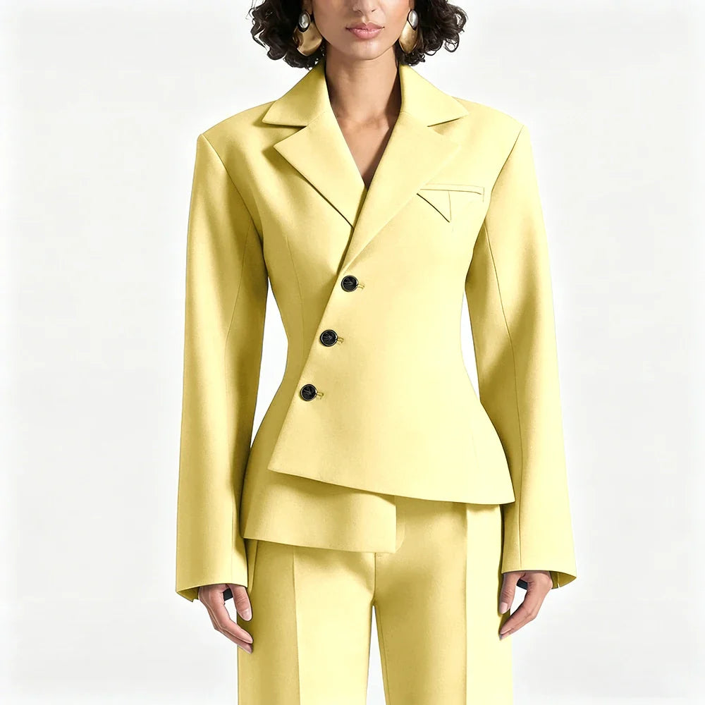 Black Asymmetric Blazer Suit Women's Slim Fit Single Breasted Notch Lapel Set Minimalist Office Modern Casual Workwear Outfit
