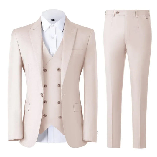 Men Suit 3 Pieces Beige With Lapel Solid For Wedding Banquet Birthday Party Prom Business Work Office Daily Jacket Vest Pants