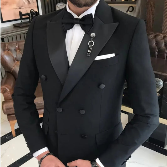 2 Piece Black Slim Fit Wedding Men's Suits Notch Lapel Double Breasted Blazer And Pants Formal Business Groom Tuxedo Male Outfit