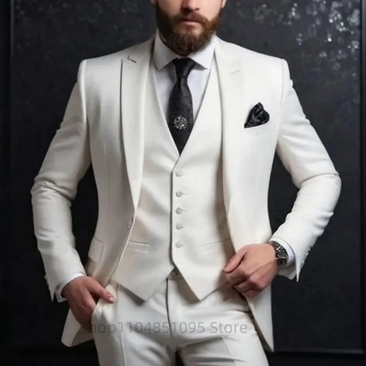 Men's 3-Piece Slim Fit Wedding Suit – Jacket, Vest & Pants for Groom & Groomsmen