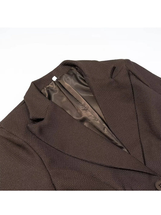 Women's Brown Blazer Jacket Y2k 2000s Vintage Office Ladies Suit Coat Long Sleeve Single Breasted Oversize Outerwear Autumn 2025