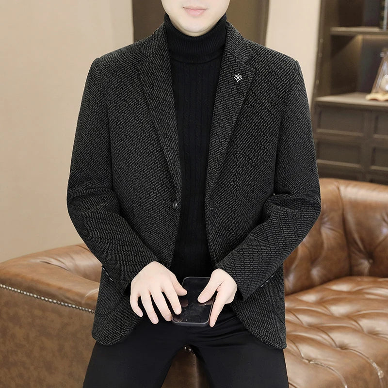 Middle-aged and young business suits, golden mink fleece casual Chenille woolen jackets for men in autumn and winter, with added