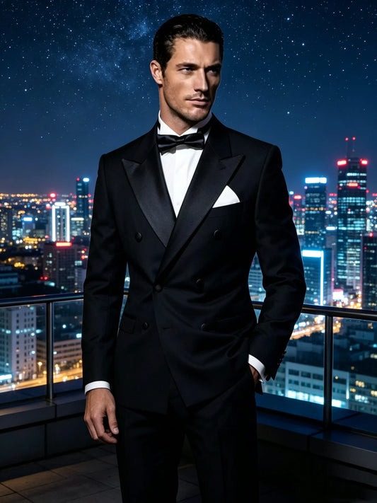 Classic 2 Pieces Black Men's Suit Peak Lapel Double Breasted Blazer Pants Wedding Concert Birthday Party Suits Groom Tuxedos