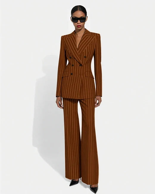 Black Stripe Double Breasted Women Blazer Sets Fashion Slim Pants Suits Custom Made Clothing