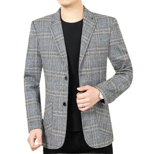2026 Blazer Men's Fashionable Business Banquet Dance Singer Plaid Fitted Casual Trendy Wedding Banquet Dress Performance Blazer