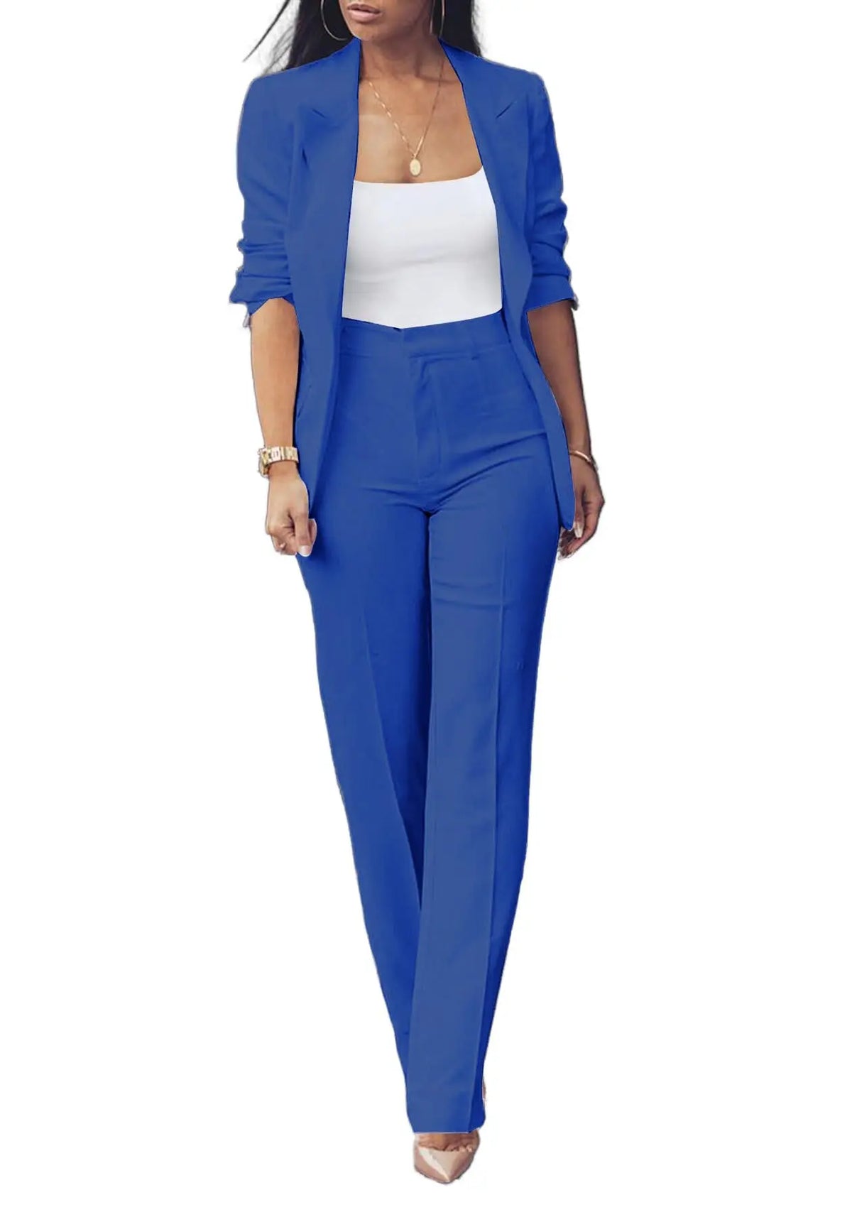 Women's Slim Fit 2pcs Suit Fashion Style Peak Lapel Blazer Pants Outfit for Party Wedding Prom Evening Dress Lady Clothes