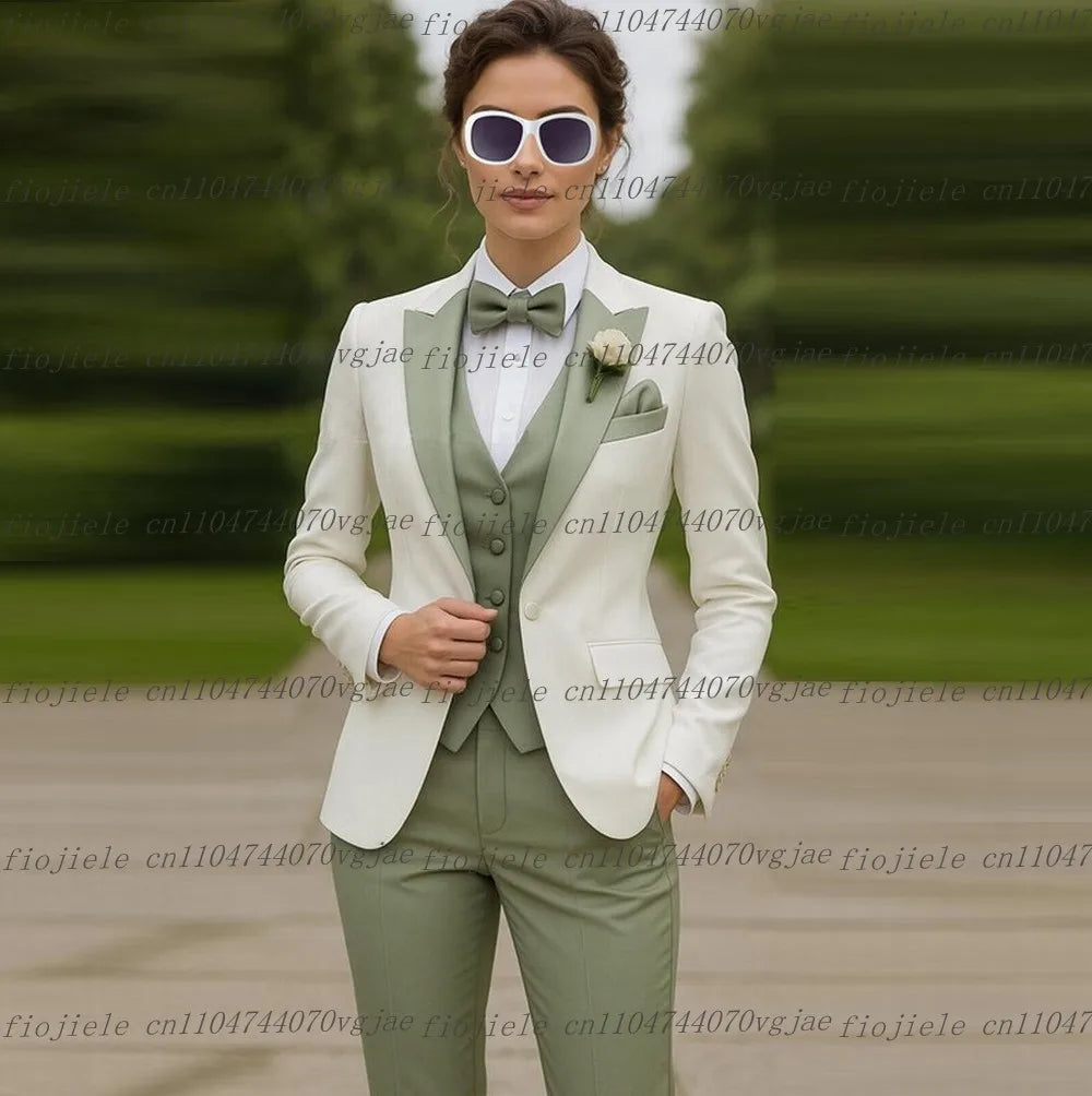 Mint And White Formal Business Women Suit Wedding Party Prom Ladies Mother Girl Tuxedos Costume 3 Piece Set Blazer Vest Pants
