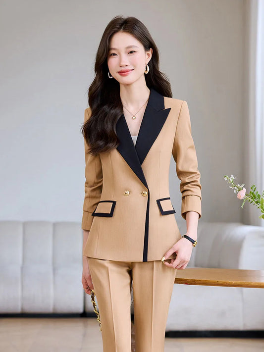 Elegant Business Chic Formal Blazer Pants Set for Woman Spring Autumn 2025 Fashion Hit Color Jackets Trousers Suits 2 Piece
