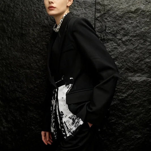 Spring Autumn New Women Blazer Notched Collar Single Button Color Block Slim Fit Elegant Fashion Office Lady Jacket HK12997
