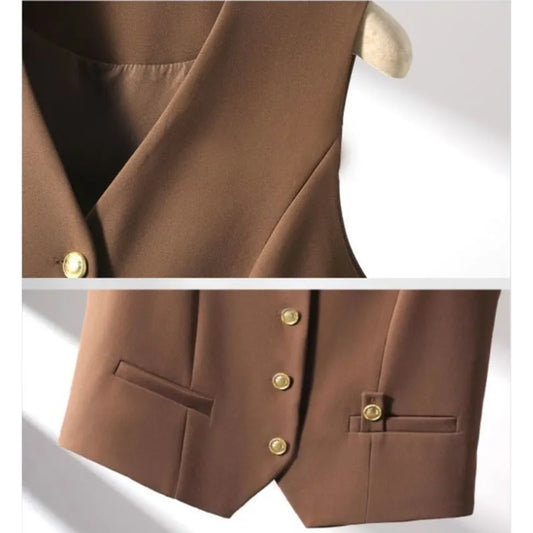 Suit Black Vest Women's 2026 Spring Autumn New Fashion Sleeveless Thin Jacket Female Short V-Neck Blazer Waistcoat With Lined