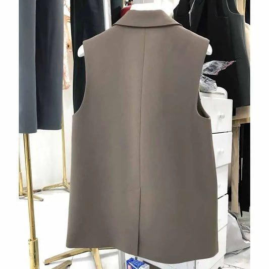 New Korean Women Loose Black Vest Suit Jacket Female Spring Autumn Leisure Solid Color Sleeveless Waistcoat Cardigan Vest Coat