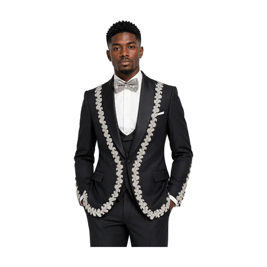 Leisure Men's Suit 2 Pieces Appliques Lapel Blazer Pants Bow Collar Wedding Tuxedos Work Business Formal Customized M6257
