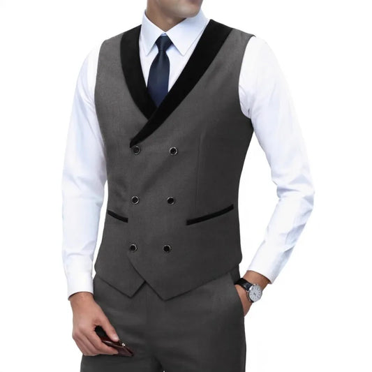 Men's Corduroy Vest Double-Breasted Slim Fit Waistcoat for Business Casual & Formal Occasions
