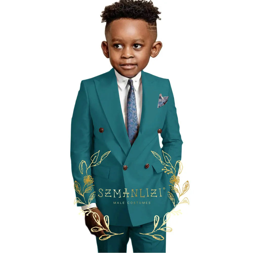 Casual Boys Suit Double Breasted Pink Wedding Tuxedo Kids Blazer Pants 2 Piece Peaked Lapel Fashion Party Clothes