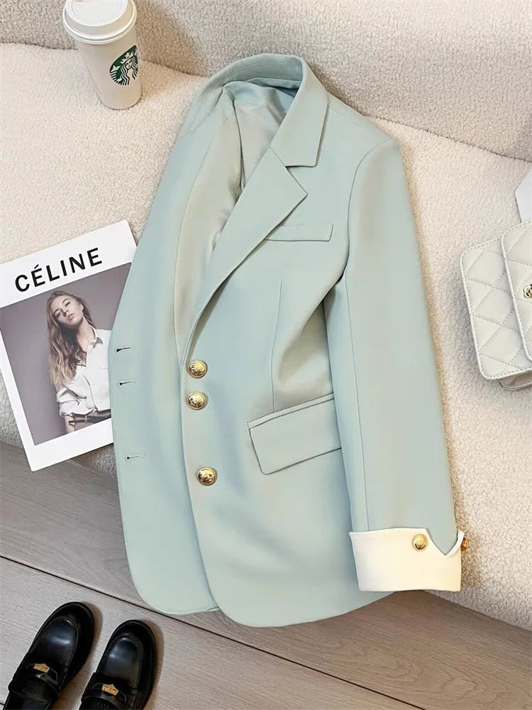 Elegant Women Blazer Vest Coat Fashion Stand Up Collar Long Sleeve Female Coats Spring Autumn Fashion Loose Office Lady Outwear