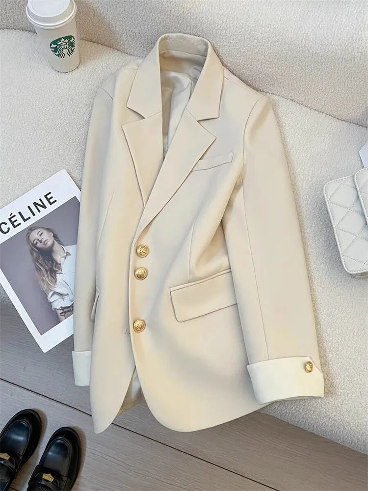 Elegant Women Blazer Vest Coat Fashion Stand Up Collar Long Sleeve Female Coats Spring Autumn Fashion Loose Office Lady Outwear
