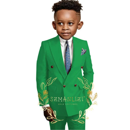 Casual Boys Suit Double Breasted Pink Wedding Tuxedo Kids Blazer Pants 2 Piece Peaked Lapel Fashion Party Clothes