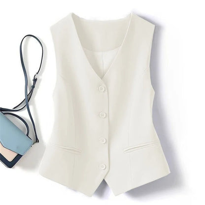 Women's White Suit Vest Formal Waistcoat V Neck Slim Fit Sleeveless Blazer Jacket Office Business Dinner Attire Lady Elegant Top
