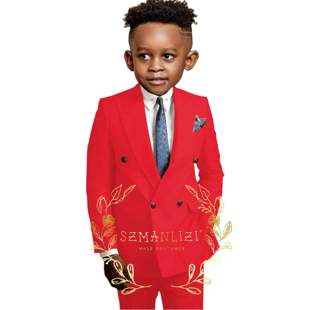 Casual Boys Suit Double Breasted Pink Wedding Tuxedo Kids Blazer Pants 2 Piece Peaked Lapel Fashion Party Clothes