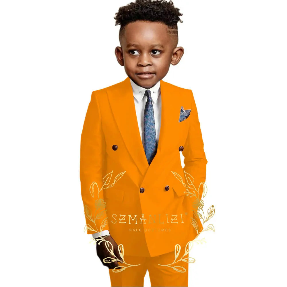 Casual Boys Suit Double Breasted Pink Wedding Tuxedo Kids Blazer Pants 2 Piece Peaked Lapel Fashion Party Clothes