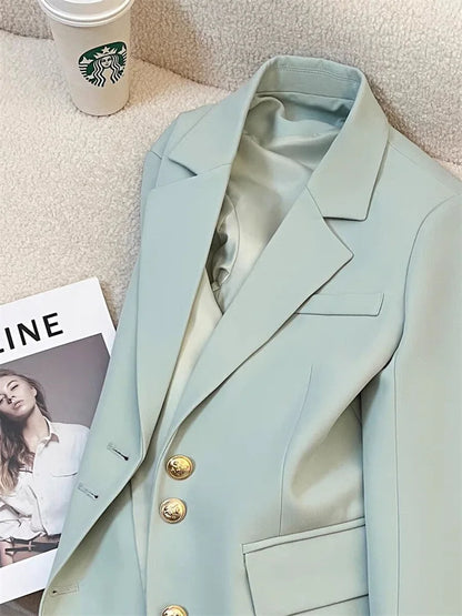 Elegant Women Blazer Vest Coat Fashion Stand Up Collar Long Sleeve Female Coats Spring Autumn Fashion Loose Office Lady Outwear