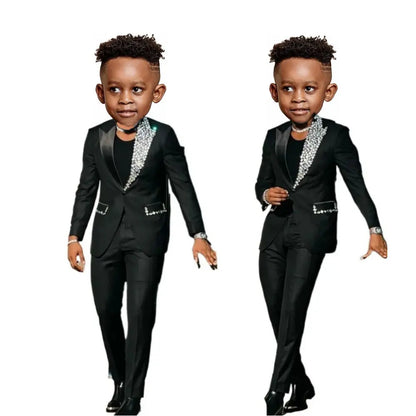 Wedding Boy Suits Tuxedos High Quality Flower Boy Wear Beadding Crystal Shawl Lapel Formal Kids Suit Blazer Pants