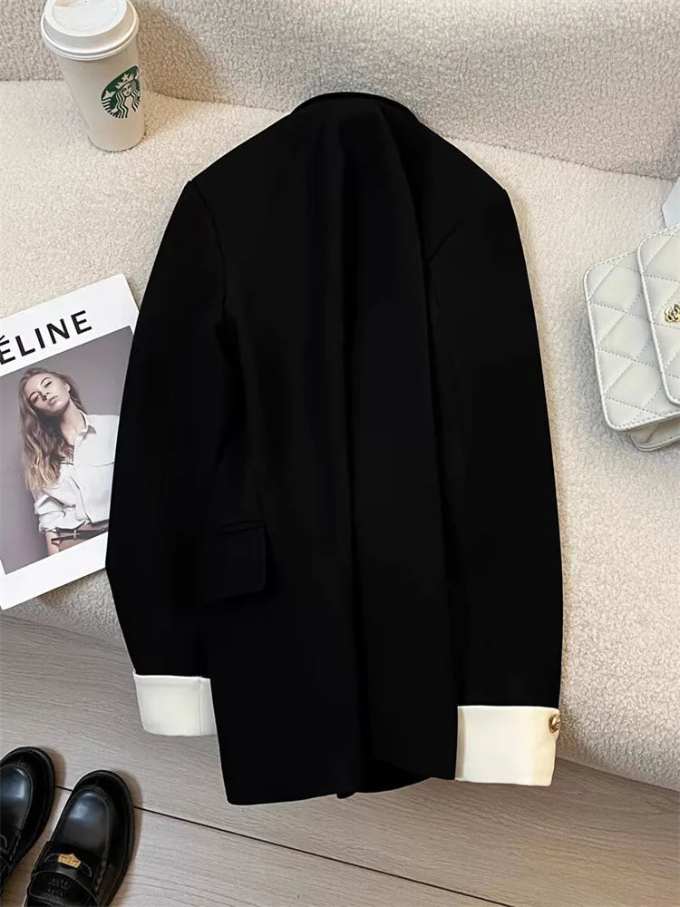 Elegant Women Blazer Vest Coat Fashion Stand Up Collar Long Sleeve Female Coats Spring Autumn Fashion Loose Office Lady Outwear