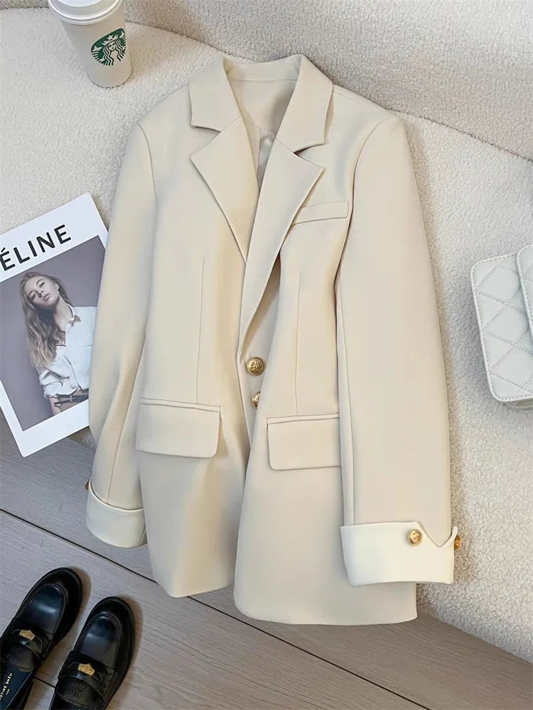 Elegant Women Blazer Vest Coat Fashion Stand Up Collar Long Sleeve Female Coats Spring Autumn Fashion Loose Office Lady Outwear
