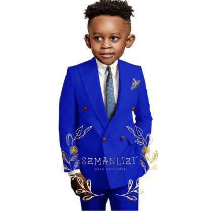 Casual Boys Suit Double Breasted Pink Wedding Tuxedo Kids Blazer Pants 2 Piece Peaked Lapel Fashion Party Clothes
