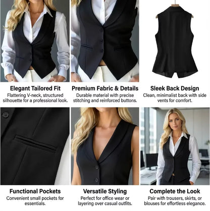 Women's White Suit Vest Formal Waistcoat V Neck Slim Fit Sleeveless Blazer Jacket Office Business Dinner Attire Lady Elegant Top