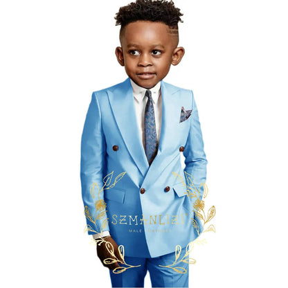 Casual Boys Suit Double Breasted Pink Wedding Tuxedo Kids Blazer Pants 2 Piece Peaked Lapel Fashion Party Clothes