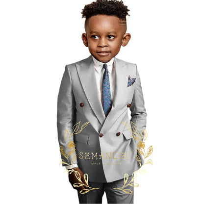 Casual Boys Suit Double Breasted Pink Wedding Tuxedo Kids Blazer Pants 2 Piece Peaked Lapel Fashion Party Clothes