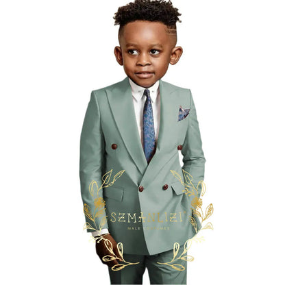 Casual Boys Suit Double Breasted Pink Wedding Tuxedo Kids Blazer Pants 2 Piece Peaked Lapel Fashion Party Clothes