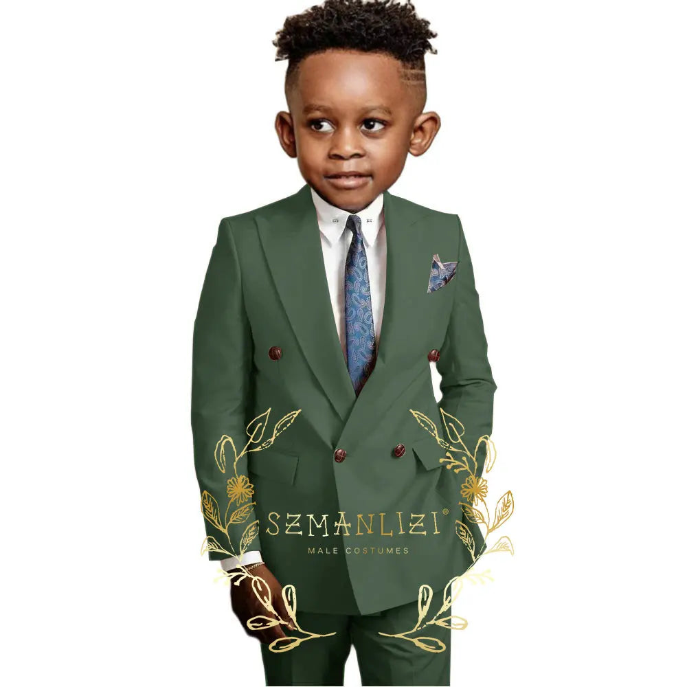 Casual Boys Suit Double Breasted Pink Wedding Tuxedo Kids Blazer Pants 2 Piece Peaked Lapel Fashion Party Clothes