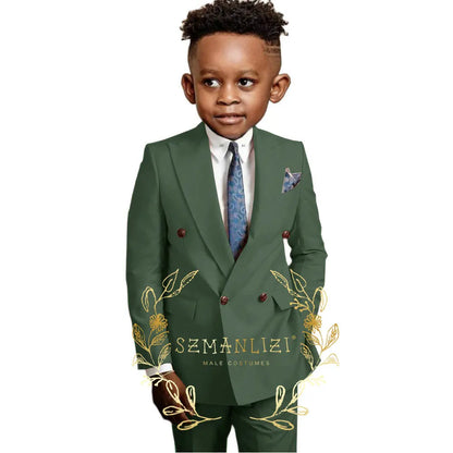 Casual Boys Suit Double Breasted Pink Wedding Tuxedo Kids Blazer Pants 2 Piece Peaked Lapel Fashion Party Clothes