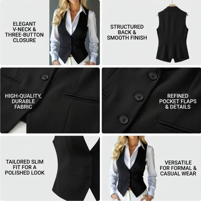 Women's White Suit Vest Formal Waistcoat V Neck Slim Fit Sleeveless Blazer Jacket Office Business Dinner Attire Lady Elegant Top