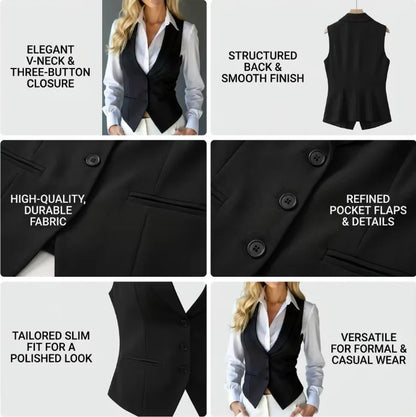 Women's White Suit Vest Formal Waistcoat V Neck Slim Fit Sleeveless Blazer Jacket Office Business Dinner Attire Lady Elegant Top