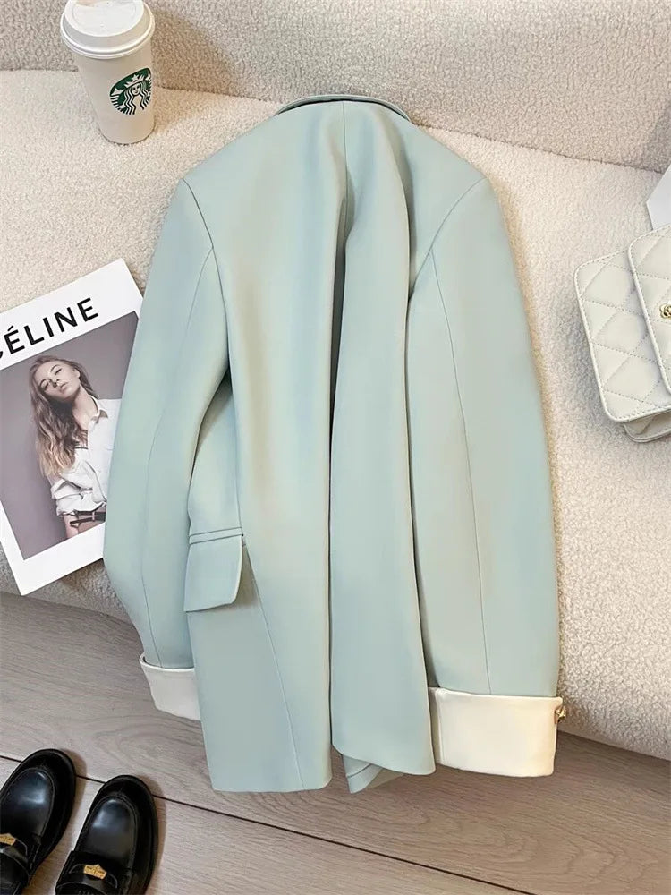 Elegant Women Blazer Vest Coat Fashion Stand Up Collar Long Sleeve Female Coats Spring Autumn Fashion Loose Office Lady Outwear