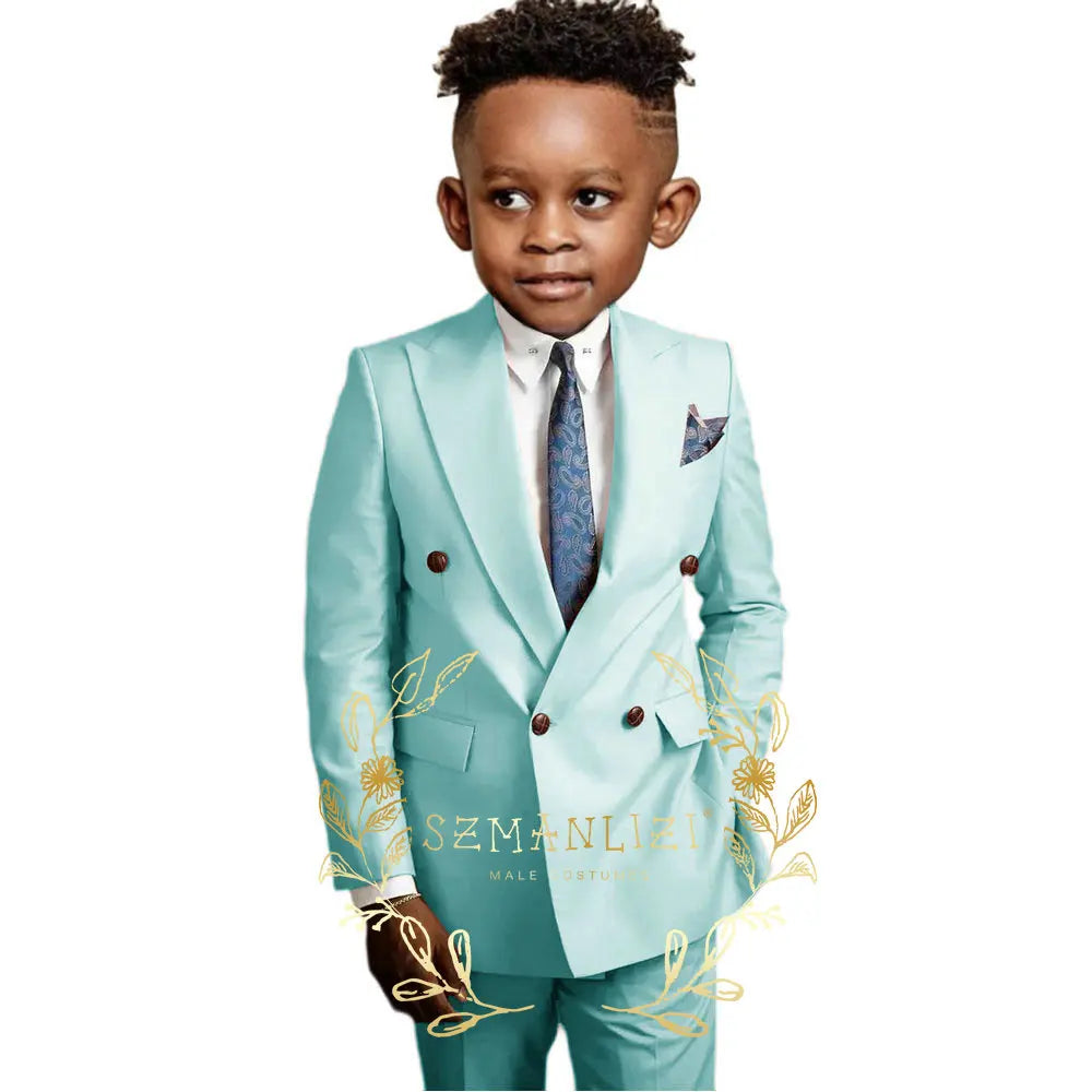 Casual Boys Suit Double Breasted Pink Wedding Tuxedo Kids Blazer Pants 2 Piece Peaked Lapel Fashion Party Clothes
